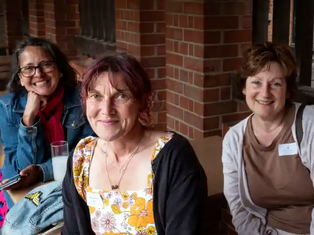 Three school friends from the 1980s